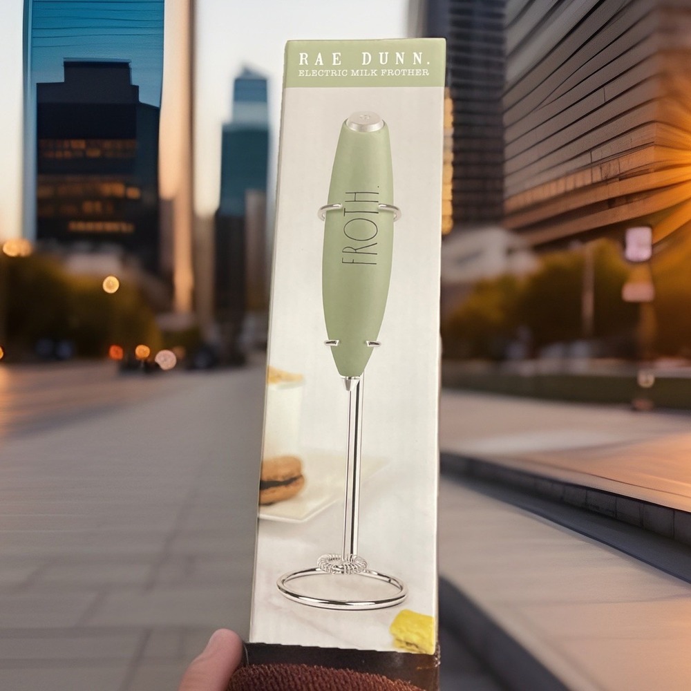 Rae Dunn Milk Frotherโ W/Stand - Handheld Electric Drink Mixer Sage Green Coffee
